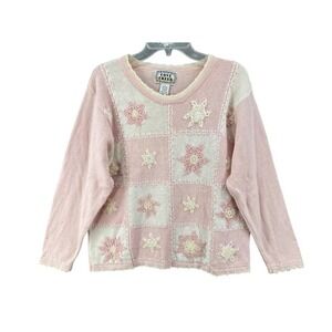 VTG Cove Creek Sweater Sz L Snowflakes Beaded Embroidered Ugly Sweater‎ Pink